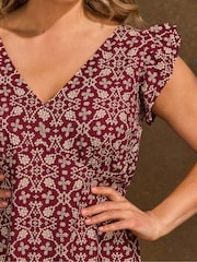 Live Unlimited Red Boho Floral Print V-Neck Midi Dress - Image 6 of 7