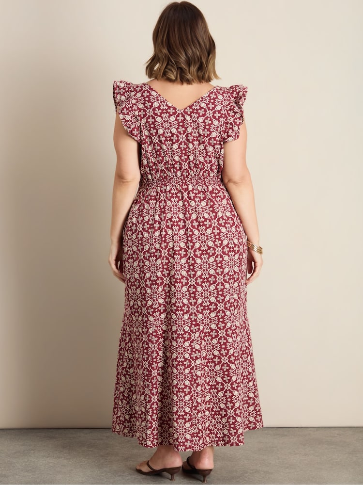 Live Unlimited Red Boho Floral Print V-Neck Midi Dress - Image 6 of 6