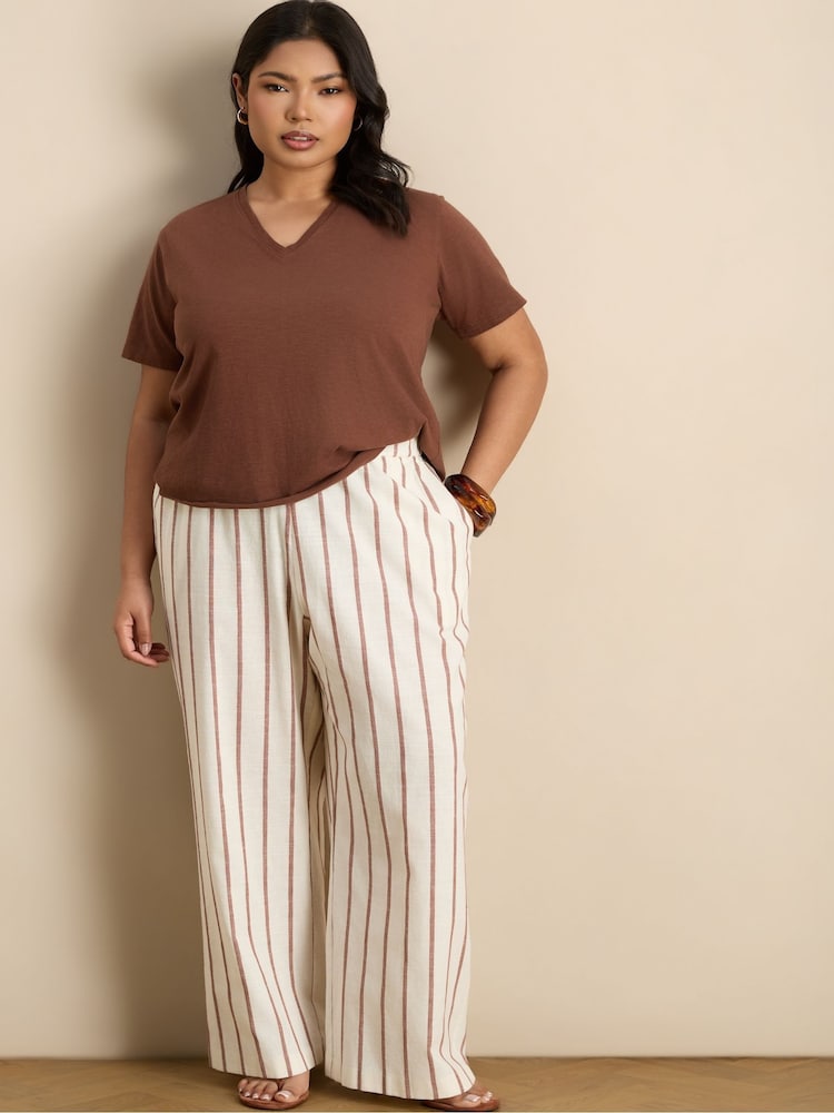 Live Unlimited Cream Petite Striped Linen Blend Wide Leg Trousers - Image 1 of 6