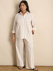 Live Unlimited Cream Petite Striped Linen Blend Wide Leg Trousers - Image 4 of 6