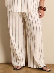 Live Unlimited Cream Petite Striped Linen Blend Wide Leg Trousers - Image 6 of 6