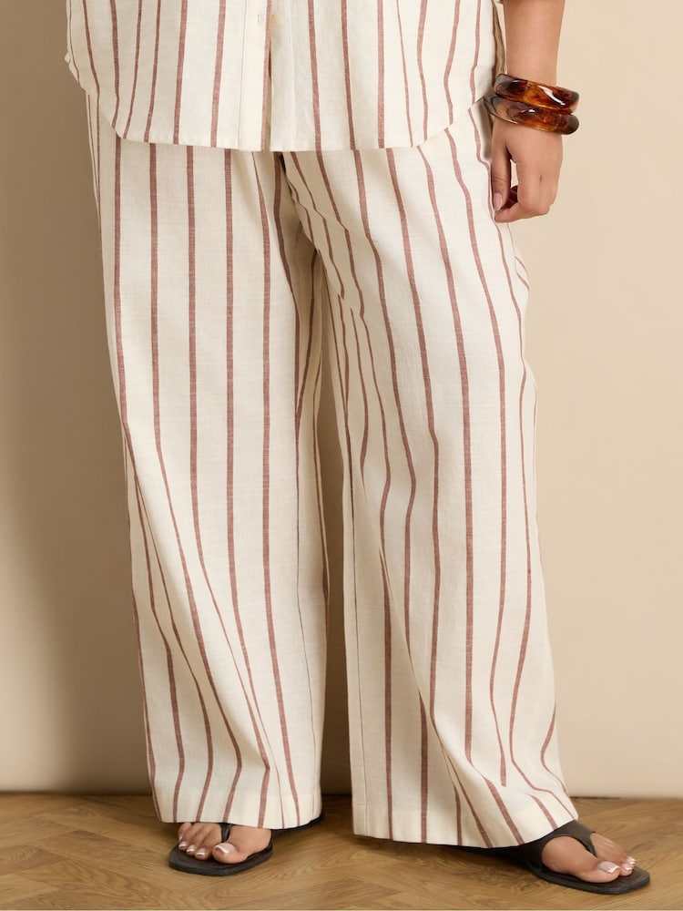 Live Unlimited Cream Petite Striped Linen Blend Wide Leg Trousers - Image 6 of 6