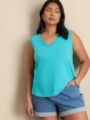 Live Unlimited Blue Cotton Slub V-Neck Vest - Image 1 of 4