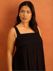 Live Unlimited Black Crinkle Pintuck Lace Trim Midaxi Dress - Image 2 of 5