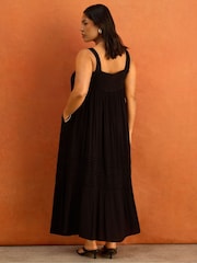 Live Unlimited Black Crinkle Pintuck Lace Trim Midaxi Dress - Image 3 of 5