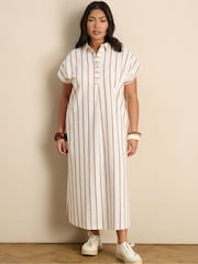 Live Unlimited Cream Stripe Linen Blend Midaxi Shirt Dress - Image 1 of 4