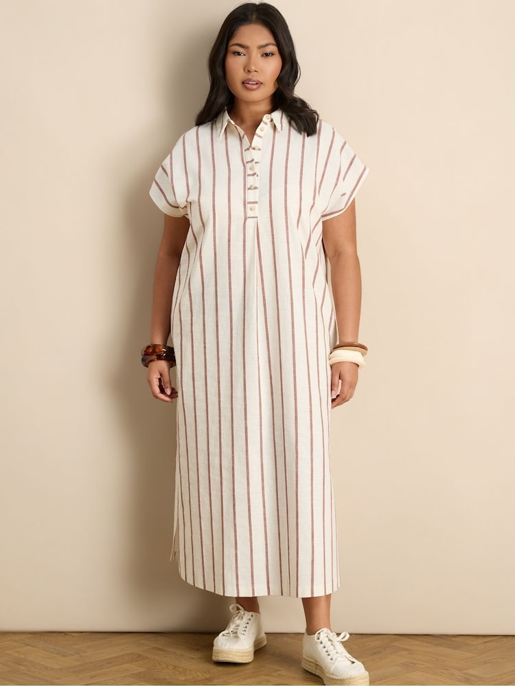 Live Unlimited Cream Stripe Linen Blend Midaxi Shirt Dress - Image 1 of 4 Live Unlimited Cream Stripe Linen Blend Midaxi Shirt Dress - Image 1 of 4