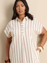 Live Unlimited Cream Stripe Linen Blend Midaxi Shirt Dress - Image 2 of 4