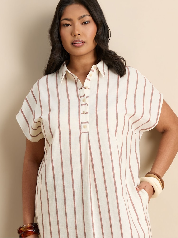 Live Unlimited Cream Stripe Linen Blend Midaxi Shirt Dress - Image 2 of 4 Live Unlimited Cream Stripe Linen Blend Midaxi Shirt Dress - Image 2 of 4