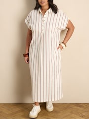 Live Unlimited Cream Stripe Linen Blend Midaxi Shirt Dress - Image 3 of 4