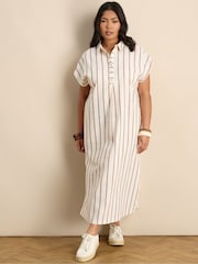 Live Unlimited Cream Stripe Linen Blend Midaxi Shirt Dress - Image 4 of 4
