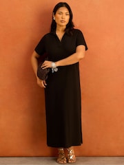 Live Unlimited Black Collar Neck Jersey Midi Dress - Image 1 of 5