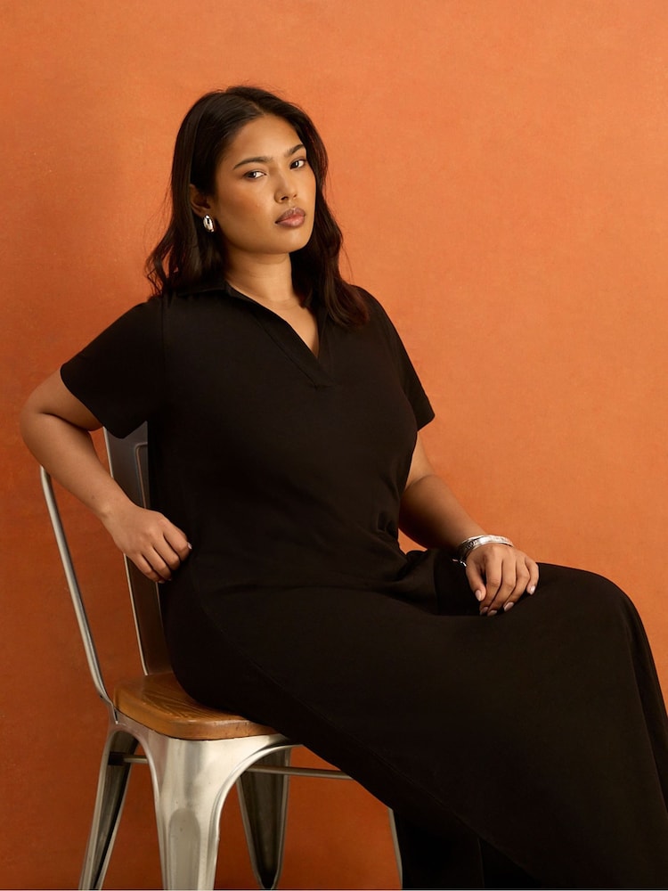 Live Unlimited Black Collar Neck Jersey Midi Dress - Image 5 of 5