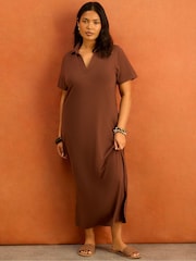 Live Unlimited Brown Collar Neck Jersey Midi Dress - Image 2 of 4
