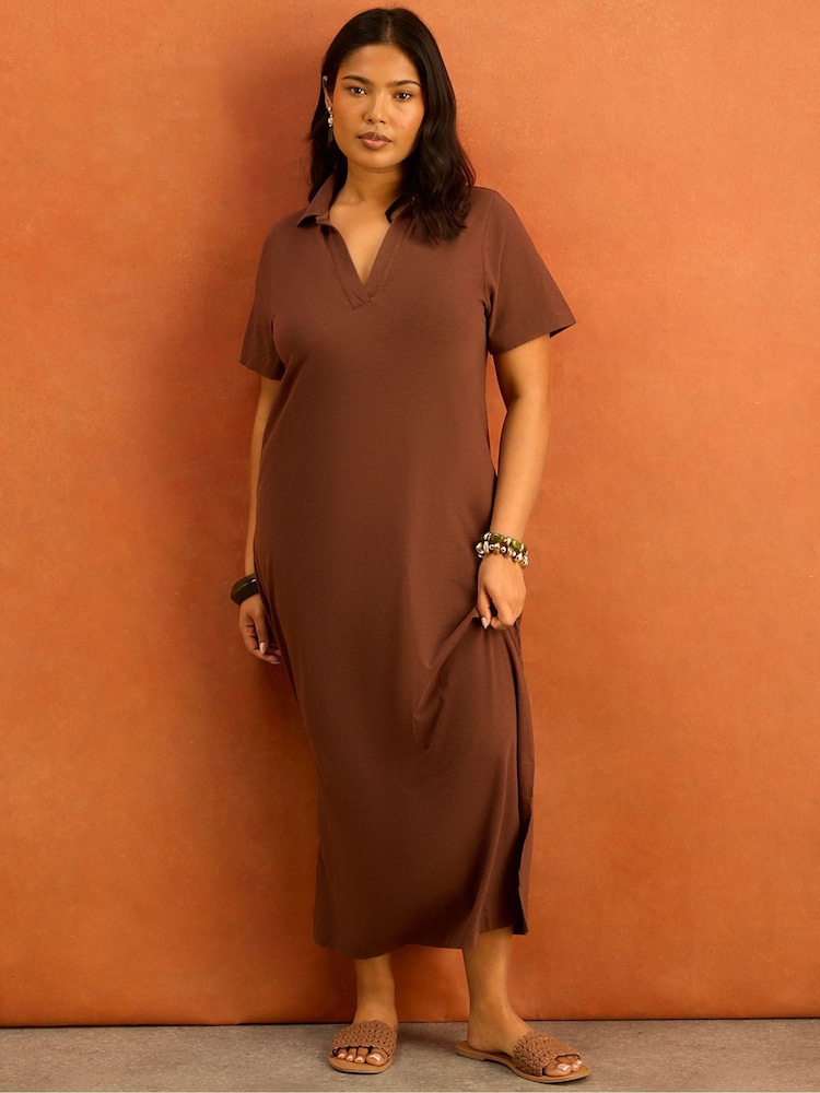 Live Unlimited Brown Collar Neck Jersey Midi Dress - Image 2 of 4