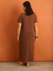 Live Unlimited Brown Collar Neck Jersey Midi Dress - Image 3 of 4