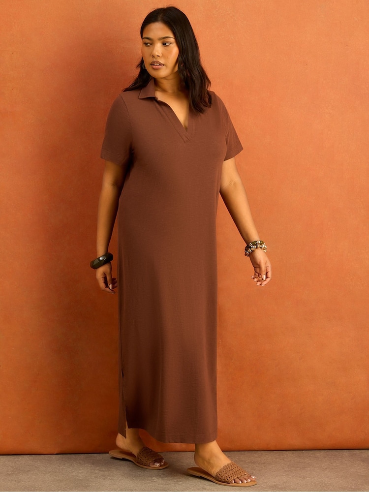 Live Unlimited Brown Collar Neck Jersey Midi Dress - Image 4 of 4