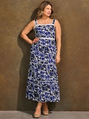 Live Unlimited Blue Floral Print Tiered Maxi Dress - Image 1 of 6