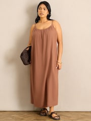 Live Unlimited Brown Linen Blend Bobble Trim Maxi Dress - Image 1 of 6