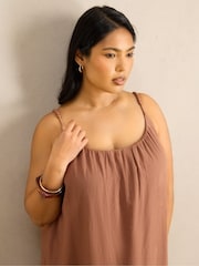 Live Unlimited Brown Linen Blend Bobble Trim Maxi Dress - Image 2 of 6