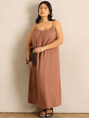 Live Unlimited Brown Linen Blend Bobble Trim Maxi Dress - Image 3 of 6