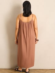 Live Unlimited Brown Linen Blend Bobble Trim Maxi Dress - Image 4 of 6