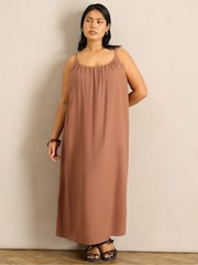 Live Unlimited Brown Linen Blend Bobble Trim Maxi Dress - Image 5 of 6