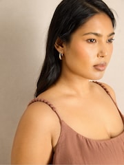 Live Unlimited Brown Linen Blend Bobble Trim Maxi Dress - Image 6 of 6