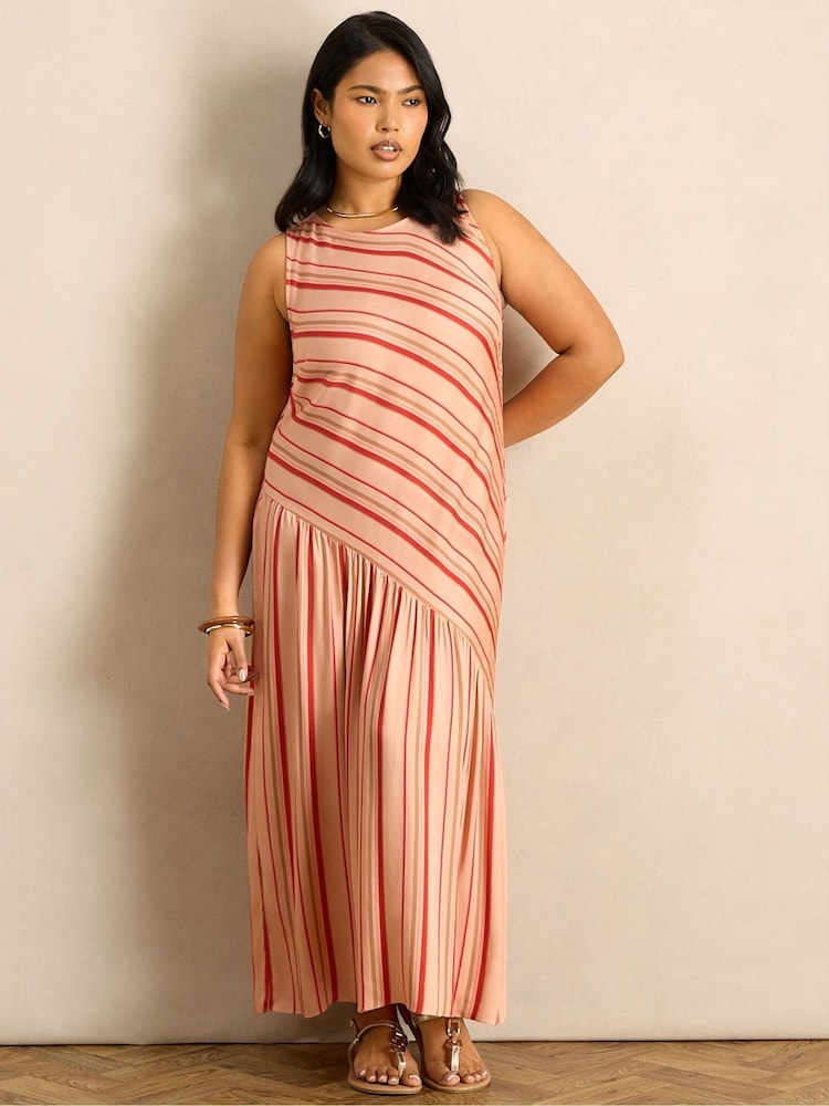 Live Unlimited Orange Stripe Asymmetric Sleeveless Maxi Dress - Image 2 of 7 Live Unlimited Orange Stripe Asymmetric Sleeveless Maxi Dress - Image 2 of 7
