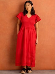 Live Unlimited Red Shirred Broiderie Midi Dress - Image 4 of 4