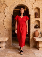 Live Unlimited Red Shirred Broiderie Midi Dress - Image 5 of 5