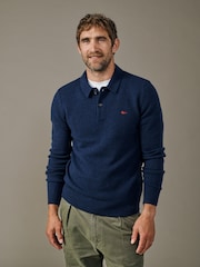 Aubin Blue Shore Lambswool Long Sleeve Knitted Polo Jumper - Image 1 of 5