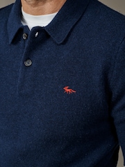 Aubin Blue Shore Lambswool Long Sleeve Knitted Polo Jumper - Image 2 of 5