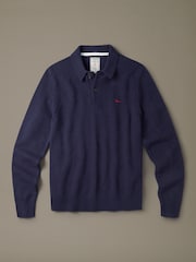 Aubin Blue Shore Lambswool Long Sleeve Knitted Polo Jumper - Image 5 of 5