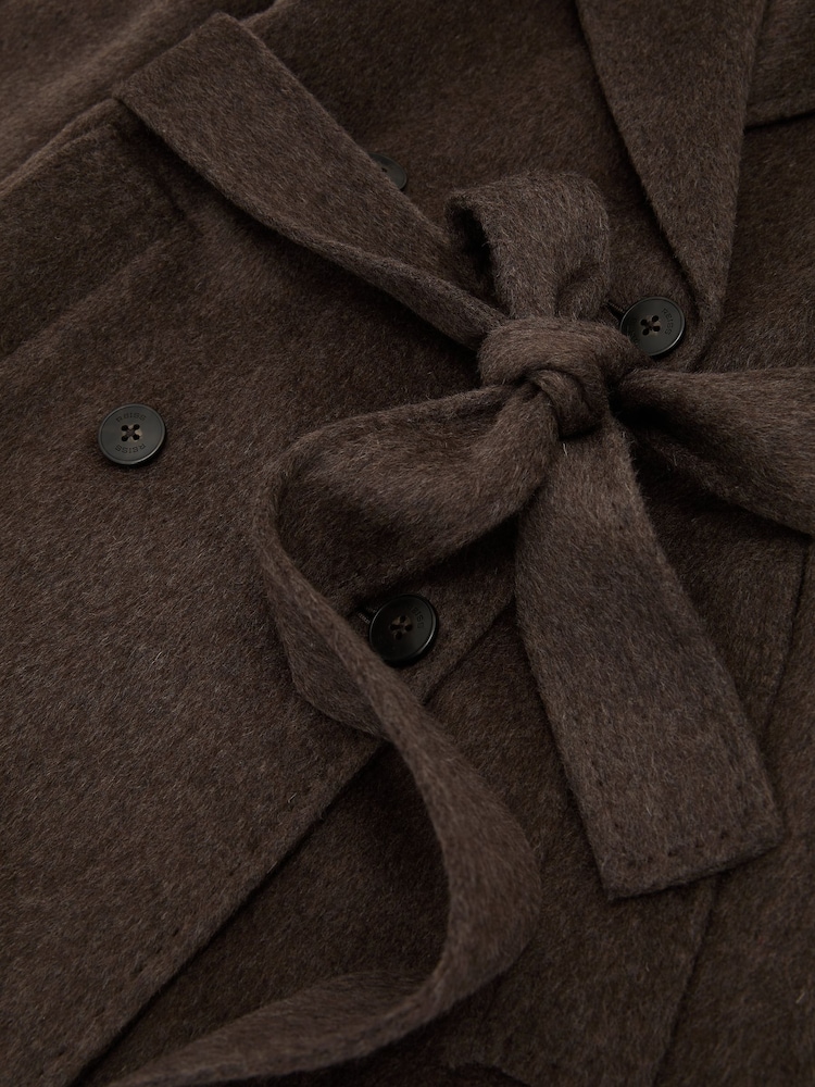 Reiss Mocha Brown Rene Double-Breasted Blind-Seam Coat Wool-Blend with Cashmere - Image 8 of 8 Reiss Mocha Brown Rene Double-Breasted Blind-Seam Coat Wool-Blend with Cashmere - Image 8 of 8