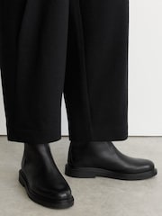 Reiss Black Lennon Leather Flat Ankle Boots - Image 1 of 6