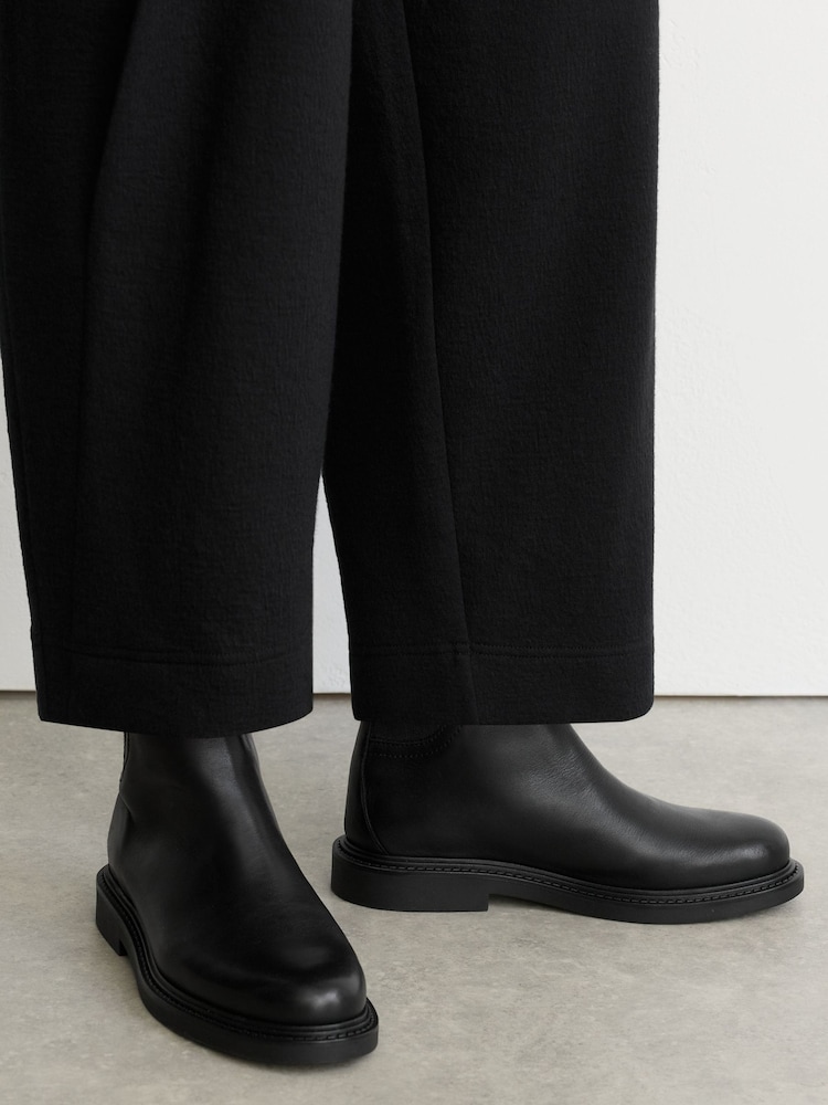 Reiss Black Lennon Leather Flat Ankle Boots - Image 1 of 6 Reiss Black Lennon Leather Flat Ankle Boots - Image 1 of 6