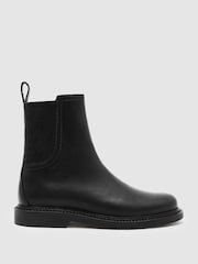 Reiss Black Lennon Leather Flat Ankle Boots - Image 2 of 6