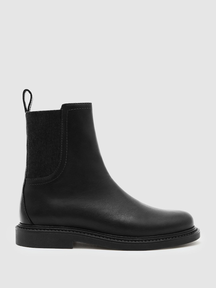 Reiss Black Lennon Leather Flat Ankle Boots - Image 2 of 6 Reiss Black Lennon Leather Flat Ankle Boots - Image 2 of 6