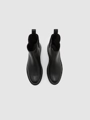 Reiss Black Lennon Leather Flat Ankle Boots - Image 3 of 6