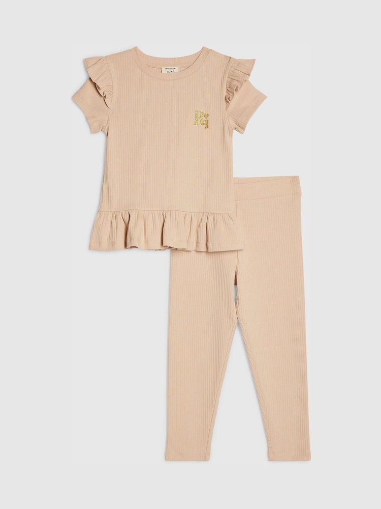 River Island Brown Peplum Top & Leggings Set - Image 1 of 5