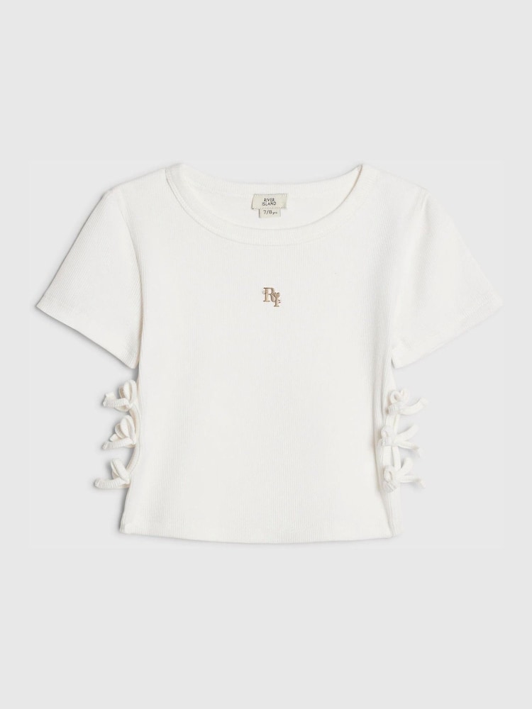 River Island White 3D Bow Ribbed Top - Image 1 of 4
