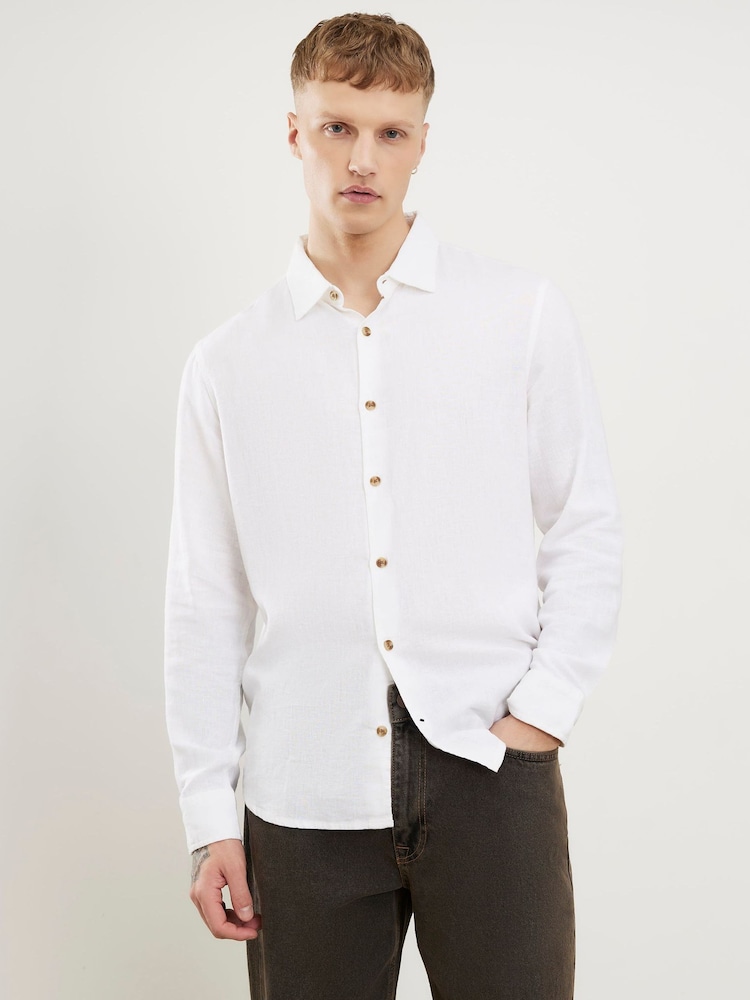 River Island White Regular Fit Linen Blend Shirt - Image 1 of 4 River Island White Regular Fit Linen Blend Shirt - Image 1 of 4