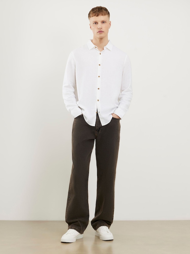 River Island White Regular Fit Linen Blend Shirt - Image 2 of 4 River Island White Regular Fit Linen Blend Shirt - Image 2 of 4