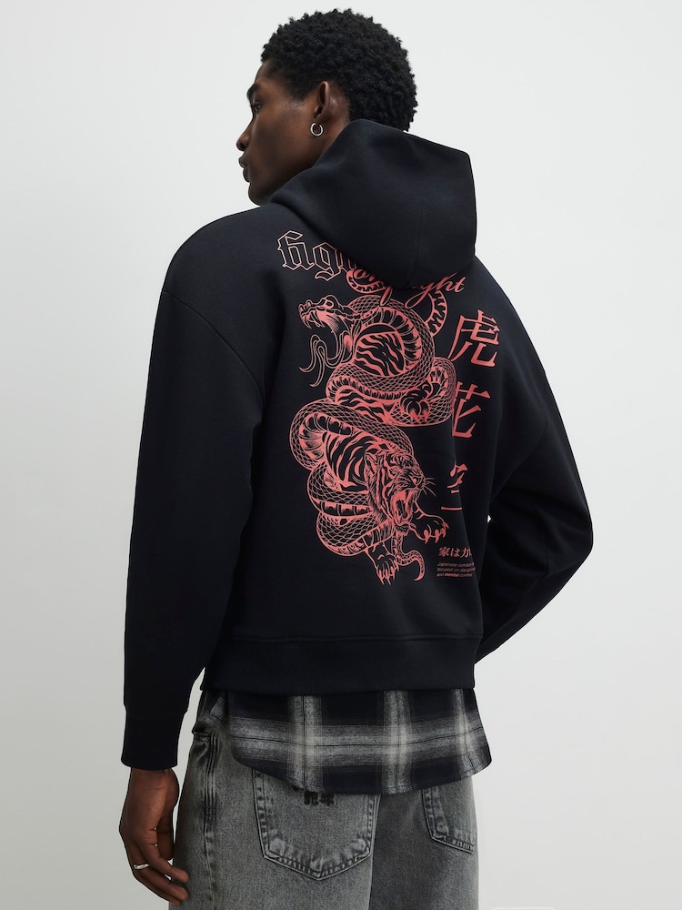 River Island Black Regular Fit Japanese Snake Hoodie - Image 2 of 4