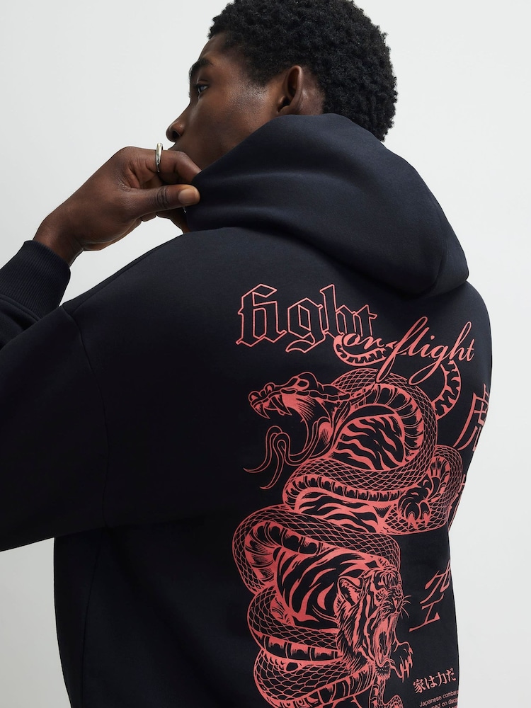 River Island Black Regular Fit Japanese Snake Hoodie - Image 4 of 4