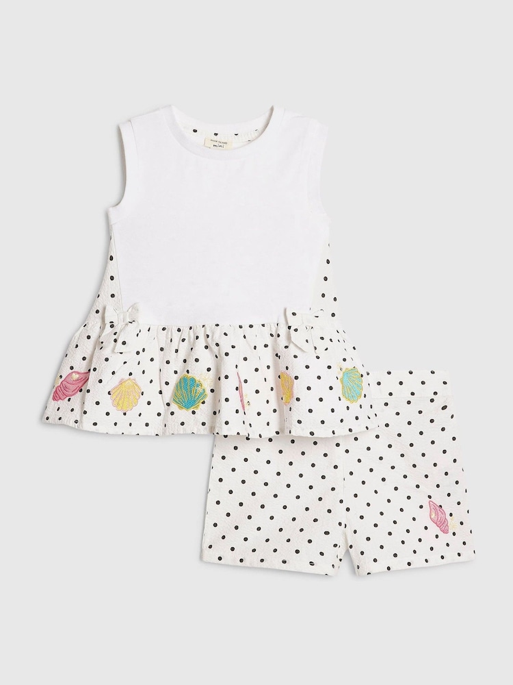 River Island White Polka Dot Frill Top & Shorts Set - Image 1 of 5 River Island White Polka Dot Frill Top & Shorts Set - Image 1 of 5