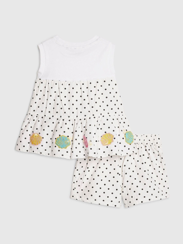 River Island White Polka Dot Frill Top & Shorts Set - Image 2 of 5 River Island White Polka Dot Frill Top & Shorts Set - Image 2 of 5