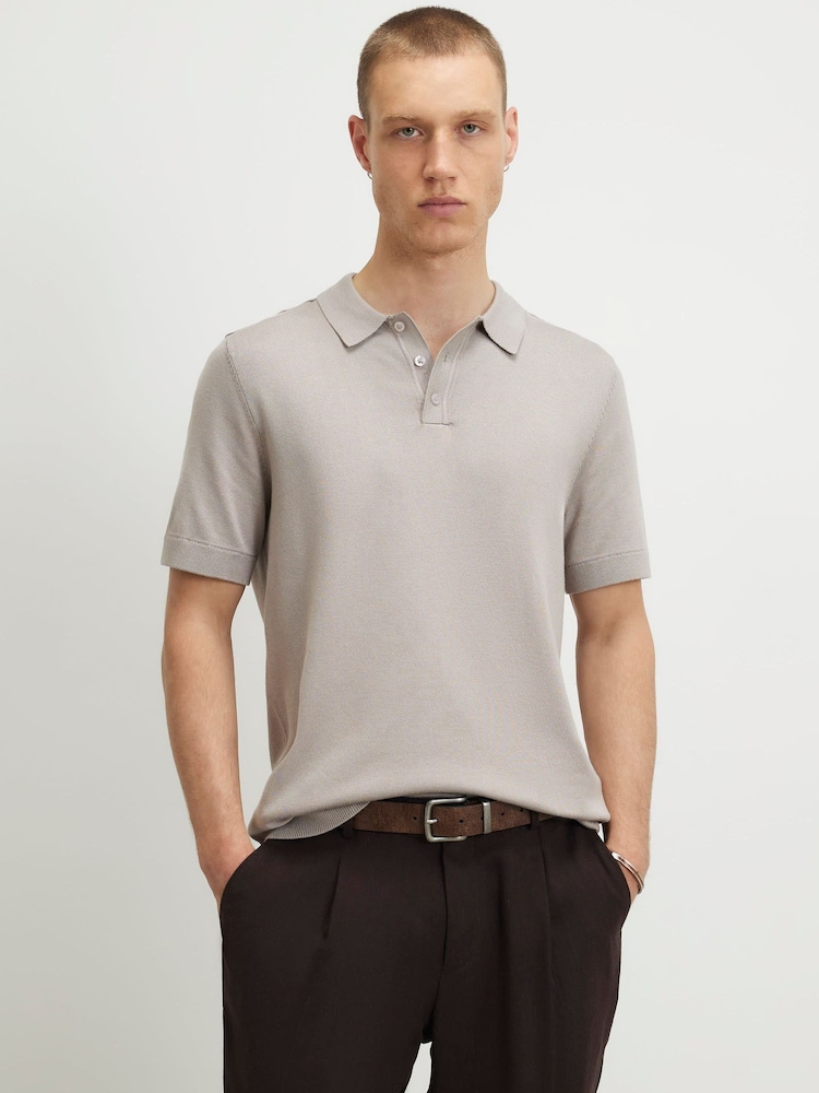 River Island Natural Slim Fit Essential Knitted Polo Shirt - Image 1 of 4