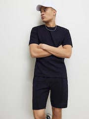 River Island Blue Slim Fit Interlock T-Shirt - Image 1 of 4